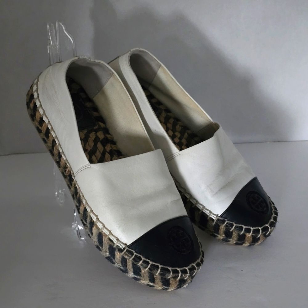 Tory Burch Leather ColorBlock Flat Espadrille Shoes Size 5 - Picture 1 of 12